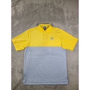 Footjoy Shirt Mens Large Yellow Blue White Striped Performance Polo Logo Golf